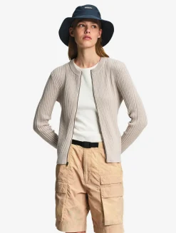 Cardigan côtelé en coton et laine - Beige