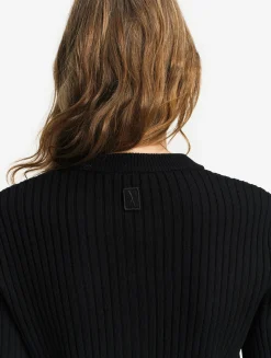 Cardigan côtelé en coton et laine - Noir