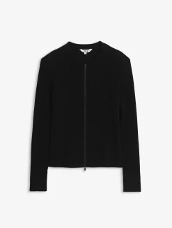 Cardigan côtelé en coton et laine - Noir