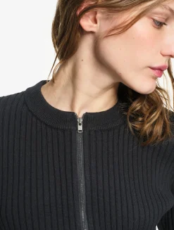 Cardigan côtelé en coton et laine - Noir