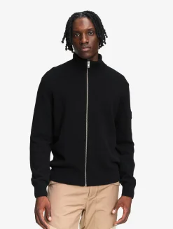 Cardigan à fermeture zippée en laine mélangée - Noir