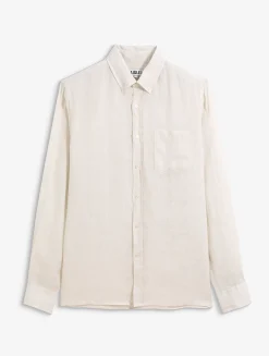 Chemise en lin à manches longues avec poche - Blanc