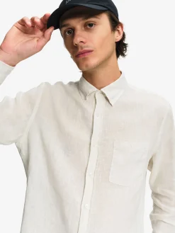Chemise en lin à manches longues avec poche - Blanc