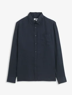 Chemise en lin à manches longues avec poche - Bleu