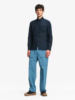 Chemise en lin à manches longues avec poche - Bleu