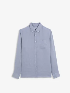 Chemise en lin à manches longues avec poche - Bleu