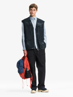 Chemise en lin à manches longues avec poche - Bleu