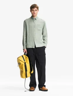 Chemise en lin à manches longues avec poche - Kaki