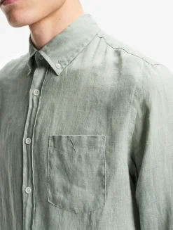 Chemise en lin à manches longues avec poche - Kaki