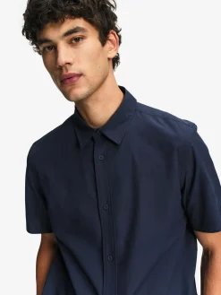 Chemise à manches courtes en coton décontracté - Bleu