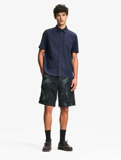 Chemise à manches courtes en coton décontracté - Bleu