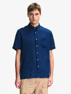Chemise manches courtes en lin - Bleu