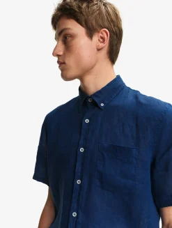 Chemise manches courtes en lin - Bleu