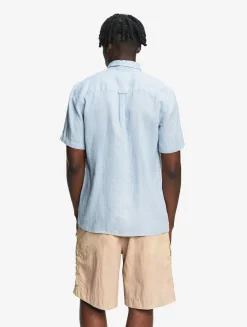 Chemise manches courtes en lin - Bleu