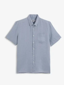 Chemise manches courtes en lin - Bleu