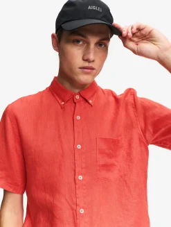 Chemise manches courtes en lin - Rouge
