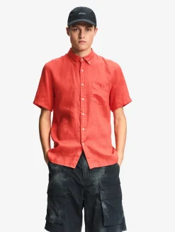 Chemise manches courtes en lin - Rouge