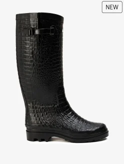 La botte ultra-mode revisitée façon croco - Noir