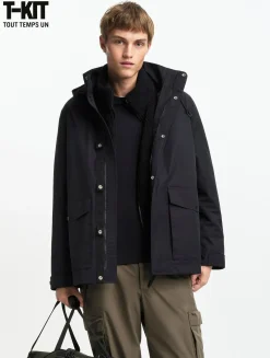 Manteau court en coton de twill à capuche amovible MTD T-KIT - Noir