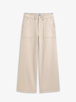 Pantalon marin en sergé léger avec taille réglable - Beige