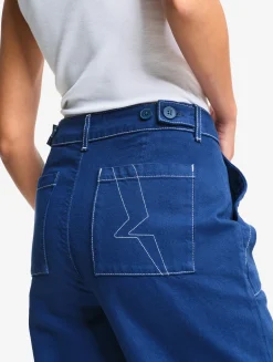 Pantalon marin en sergé léger avec taille réglable - Bleu