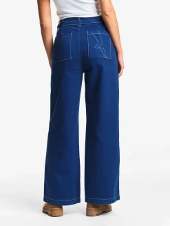 Pantalon marin en sergé léger avec taille réglable - Bleu