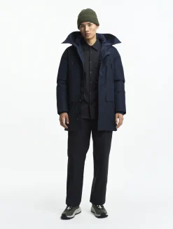 Parka longue GORE-TEX® à capuche avec matelassage en duvets et plumes - Bleu