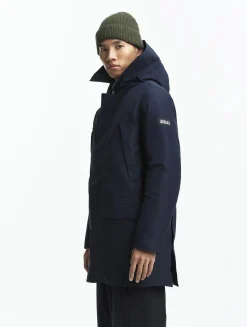 Parka longue GORE-TEX® à capuche avec matelassage en duvets et plumes - Bleu