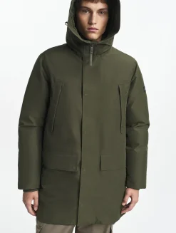 Parka longue GORE-TEX® à capuche avec matelassage en duvets et plumes - Kaki