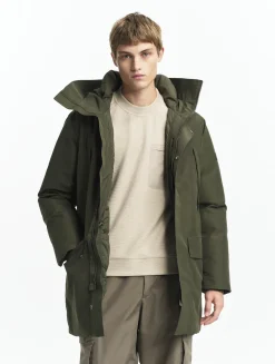 Parka longue GORE-TEX® à capuche avec matelassage en duvets et plumes - Kaki