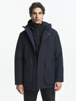 Parka longue matelassée à capuche en GORE-TEX® - Bleu