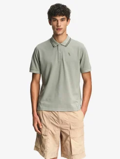 Polo Dry Fast à col rabattu avec logo sur la poitrine - Kaki