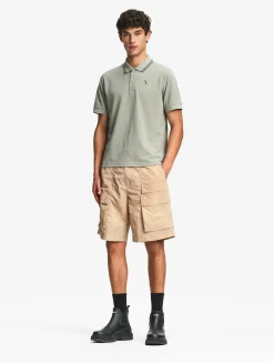 Polo Dry Fast à col rabattu avec logo sur la poitrine - Kaki