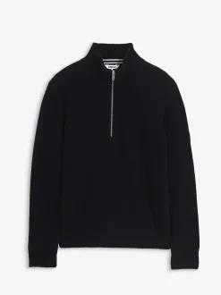 Pull à col camionneur avec demi fermeture zippée en laine mélangée - Bleu