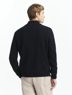 Pull à col camionneur avec demi fermeture zippée en laine mélangée - Bleu
