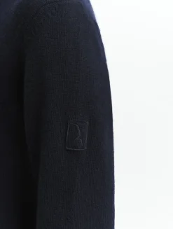 Pull à col camionneur avec demi fermeture zippée en laine mélangée - Bleu