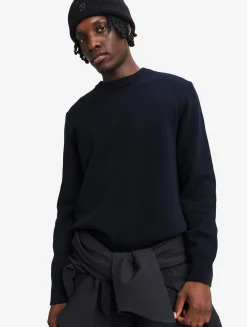 Pull col rond en laine mélangée - Bleu