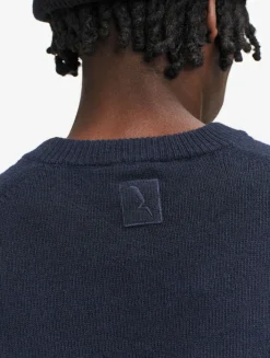 Pull col rond en laine mélangée - Bleu