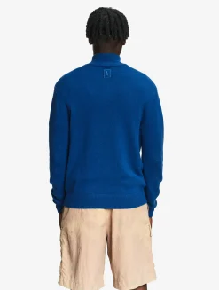 Pull en coton et laine avec demi-fermeture éclair - Bleu
