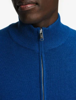 Pull en coton et laine avec demi-fermeture éclair - Bleu