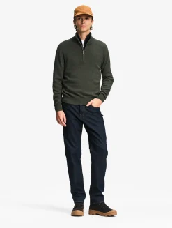 Pull en coton et laine avec demi-fermeture éclair - Kaki
