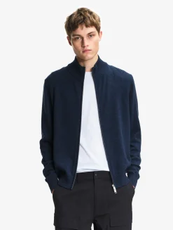 Pull en coton et laine avec fermeture éclair - Bleu