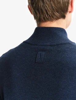 Pull en coton et laine avec fermeture éclair - Bleu