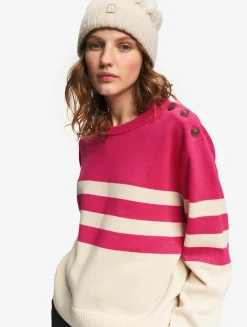 Pull marin rayé en coton et laine - Rose