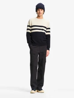 Pull marin rayé en laine et coton - Bleu