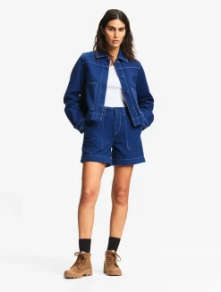 Short marin en sergé léger avec taille réglable - Bleu