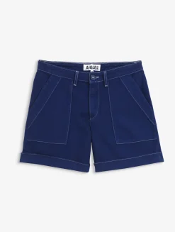 Short marin en sergé léger avec taille réglable - Bleu