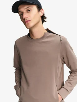 Sweatshirt col ras du cou anti-UV avec poches zippées - Marron