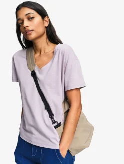 Tee-shirt à col en V en coton lin - Violet