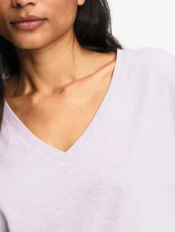 Tee-shirt à col en V en coton lin - Violet